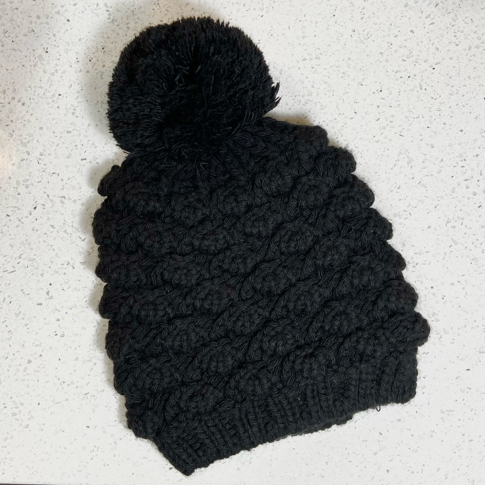 Black Cable Knit Pom Pom Hat One Size Winter